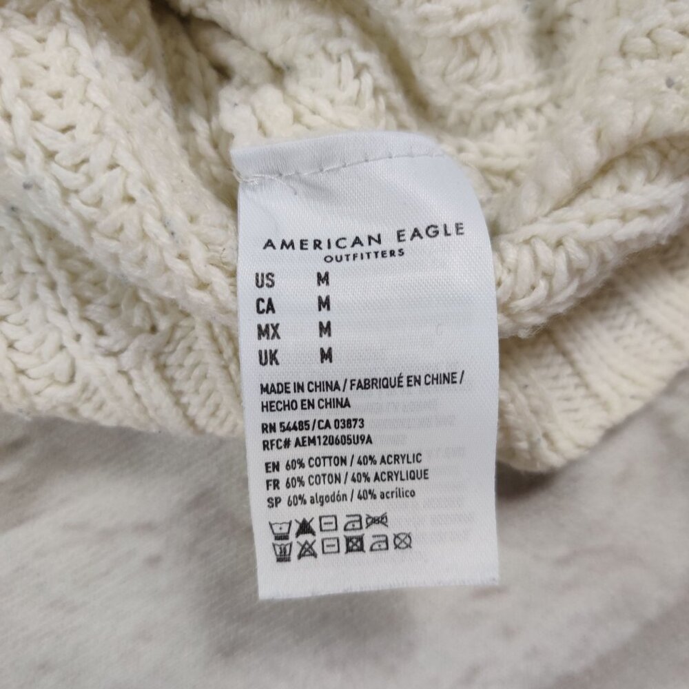 American Eagle Womens Box Sweater Oversized Chunky Knit Off White Striped sz M - Picture 6 of 6